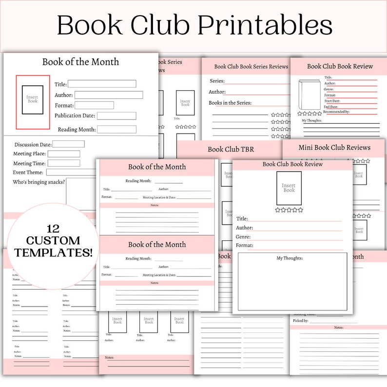 5 Book Club Sheets Bundle Printable Reading Tracker Sheets Easy ...