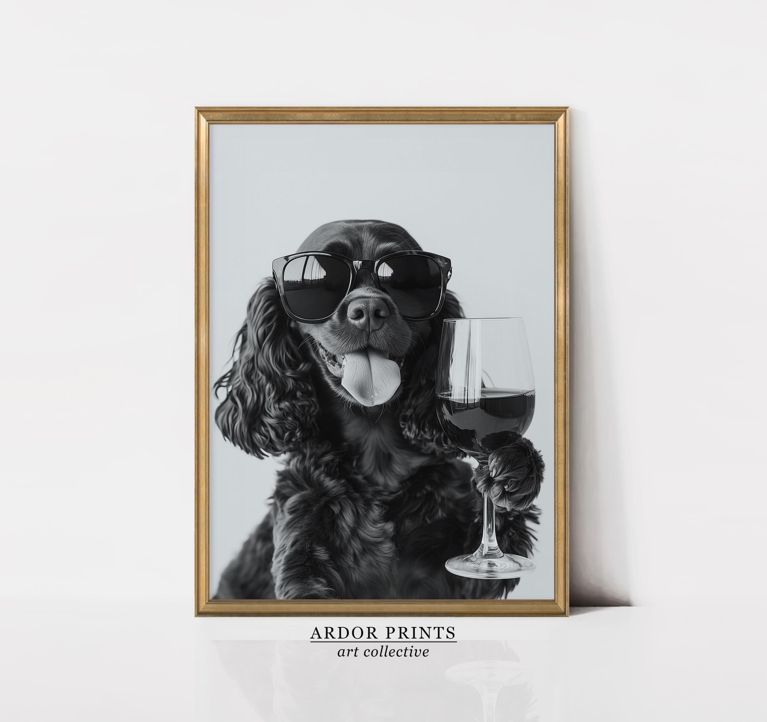 Chocolate Cocker Spaniel and Wine Print: Bar Cart Print, Funny Dog ...