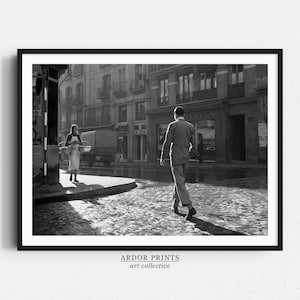 Main Street of Calle Mayor Madrid Wall Art, Spain 1950s, Black and White Print, Vintage Cityscape Photo, Retro Wall Decor