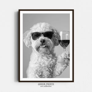 Cavachon のワインを飲むウォールアート、白黒プリント、Cavachon バーカートプリント、犬のギフト、面白い犬のポスター、バーの装飾、キッチンの装飾
