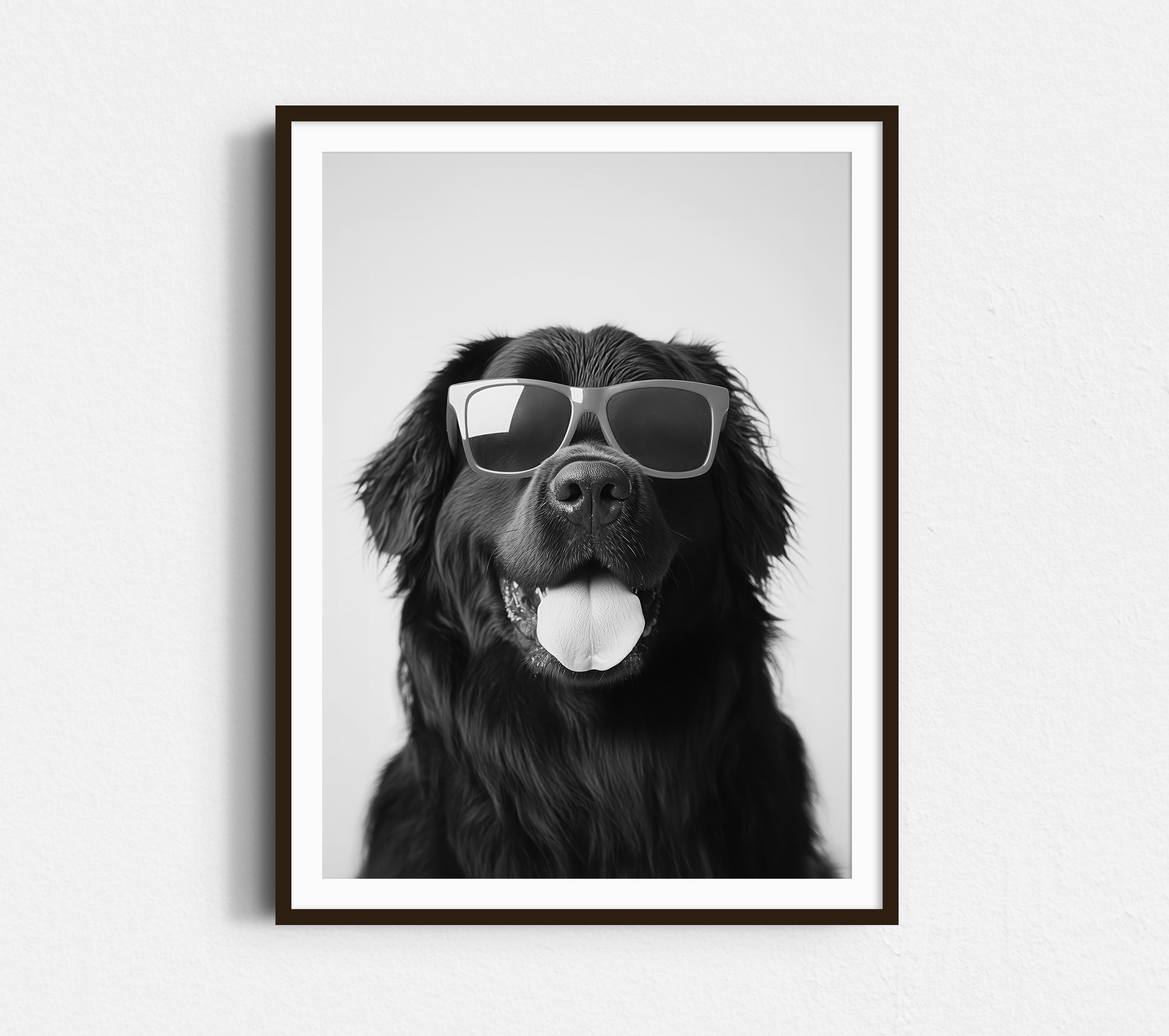 Newfoundland Dog With Sunglasses Art Print: Funny Dog Poster