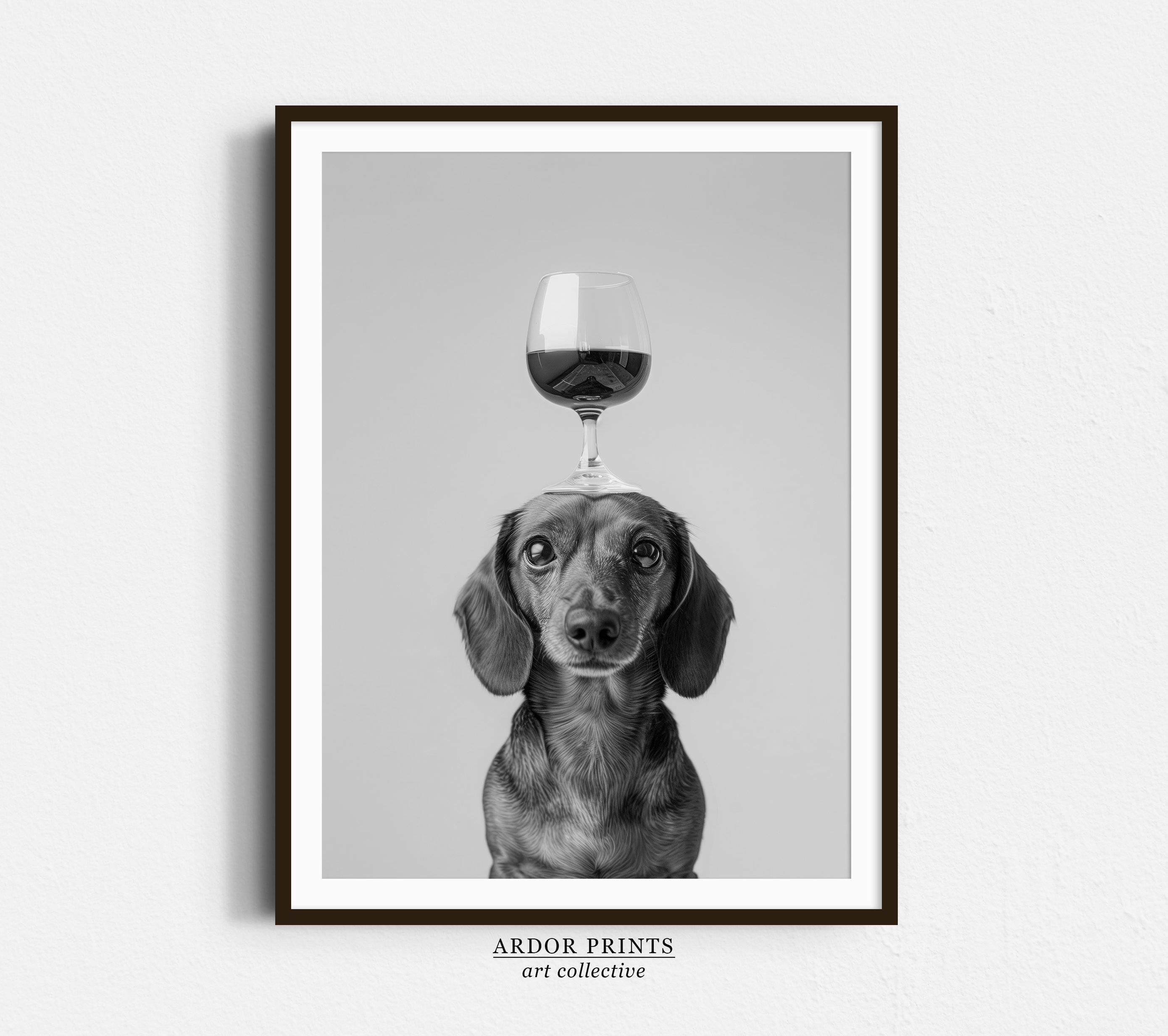 Stampa di un barboncino nero con caffè: decorazione per bar, poster di cani divertenti, decorazione da parete per cucina - stampa in bianco e nero - Italia