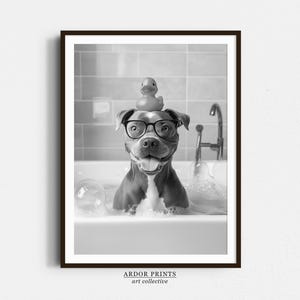 Staffy Bath Print: Funny Dog with Rubber Duck (Digital Download)