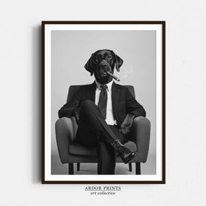 ラブラドールの喫煙ウォールアート、白黒プリント、ブラックラブラドールのプリント、ヴィンテージ犬ポスター、ユーモアのあるペットアート、男の隠れ家ポスター、オフィスの壁装飾