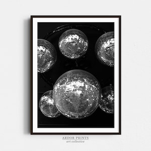 Disco Ball Party Wall Art, Retro Vintage Print, Black and White Poster, 70s Retro Wall Decor, Funky Art, Bar Cart Print, Bar Wall Decor