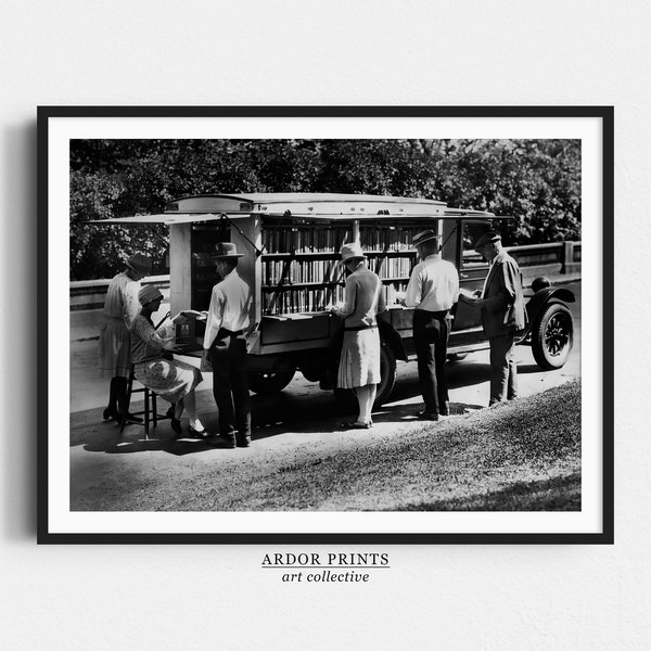 Portable Library Wall Art, Bookmobile Circa 1927, Black and White Print, Old Photo, Vintage Wall Art, Retro Wall Decor, Book Lover Gift