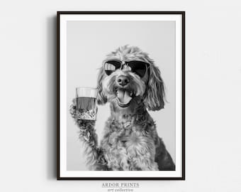 Goldendoodle Whiskey Art Print: Funny Dog Bar Decor (Digital Download)