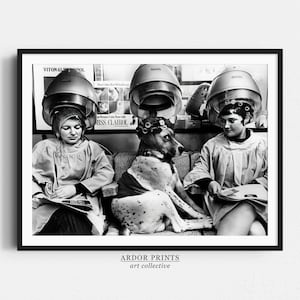 Funny Dog Hair Salon Print: Vintage Black and White Wall Art (Digital Download)