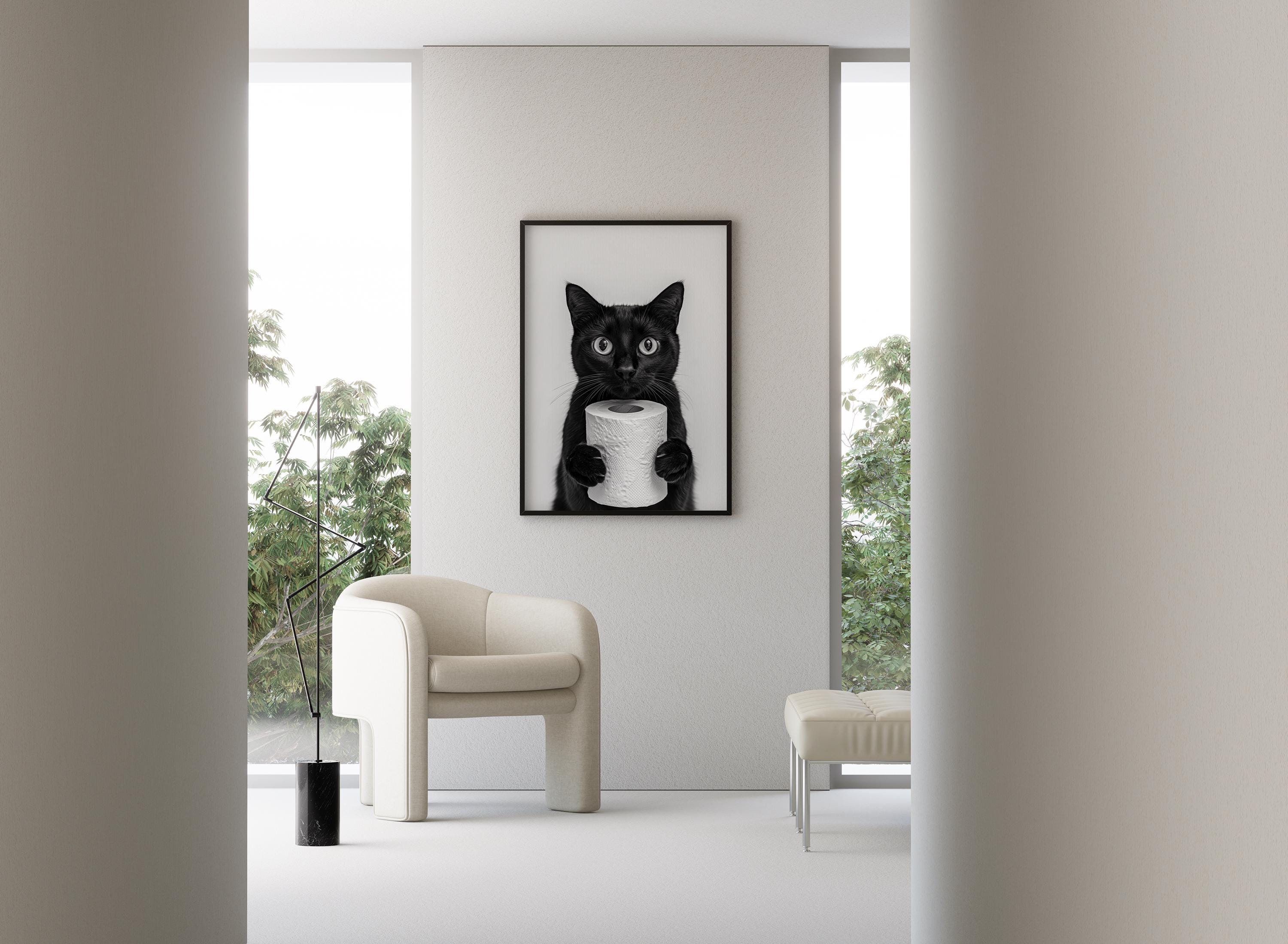 Gerahmter Leinwanddruck 'Lustige Schwarze Katze' – Modernes Wandbild Für Wohnzimmer & Mehr