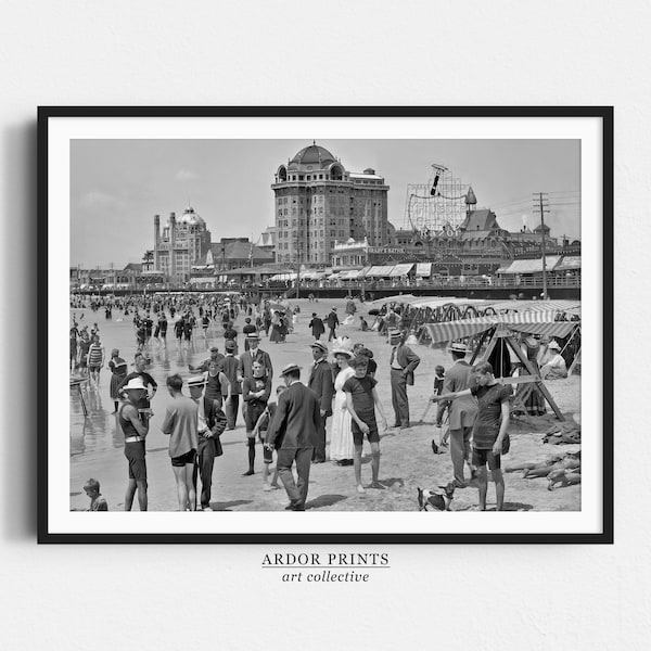 Vintage Atlantic City Beach Wall Art, New Jersey 1900s, Black and White Print, Old Photography, Vintage Cityscape Photo, Retro Wall Decor