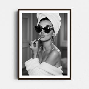 Retro Lipstick Wall Art, Black and White Print, Vintage Fashion Print, Feminist Poster, Audrey Hepburn Inspired, Bathroom Wall Decor