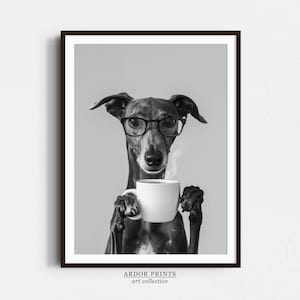 Greyhound Coffee Print: Coffee Bar Decor, Funny Dog Poster, Kitchen Wall Art - Black and White Print