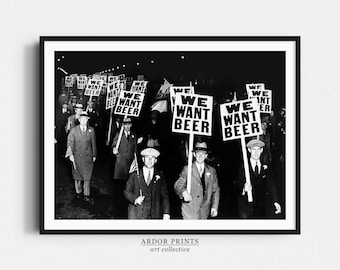 1932年 ビールが欲しい 禁酒法第18条に抗議 レトロ 白黒ポスター