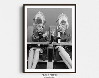 Vintage Hair Salon Print, London 1960s Poster, Retro Women Beauty Salon Decor - Black & White Wall Art