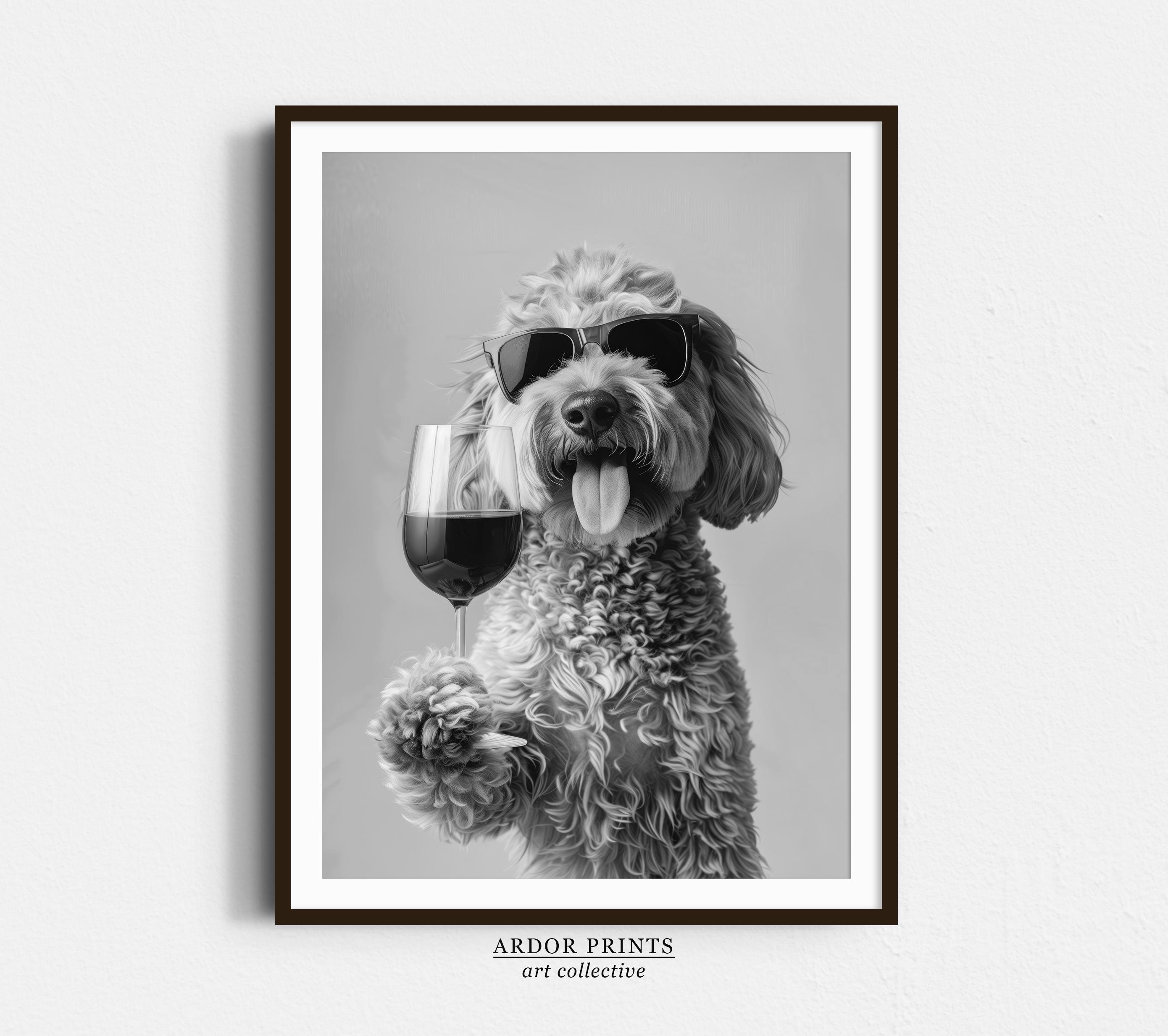 Goldendoodle Wine Print: Funny Dog Poster, Doodle Bar Cart Print