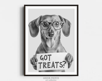 Dachshund "Got Treats" Print: Funny Dog Poster, Kitchen Decor (Digital Download)