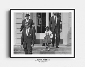 Arte mural de Ruby Bridges: póster de historia afroamericana, póster de derechos civiles, feminista vintage, decoración de pared retro - Impresión en blanco y negro