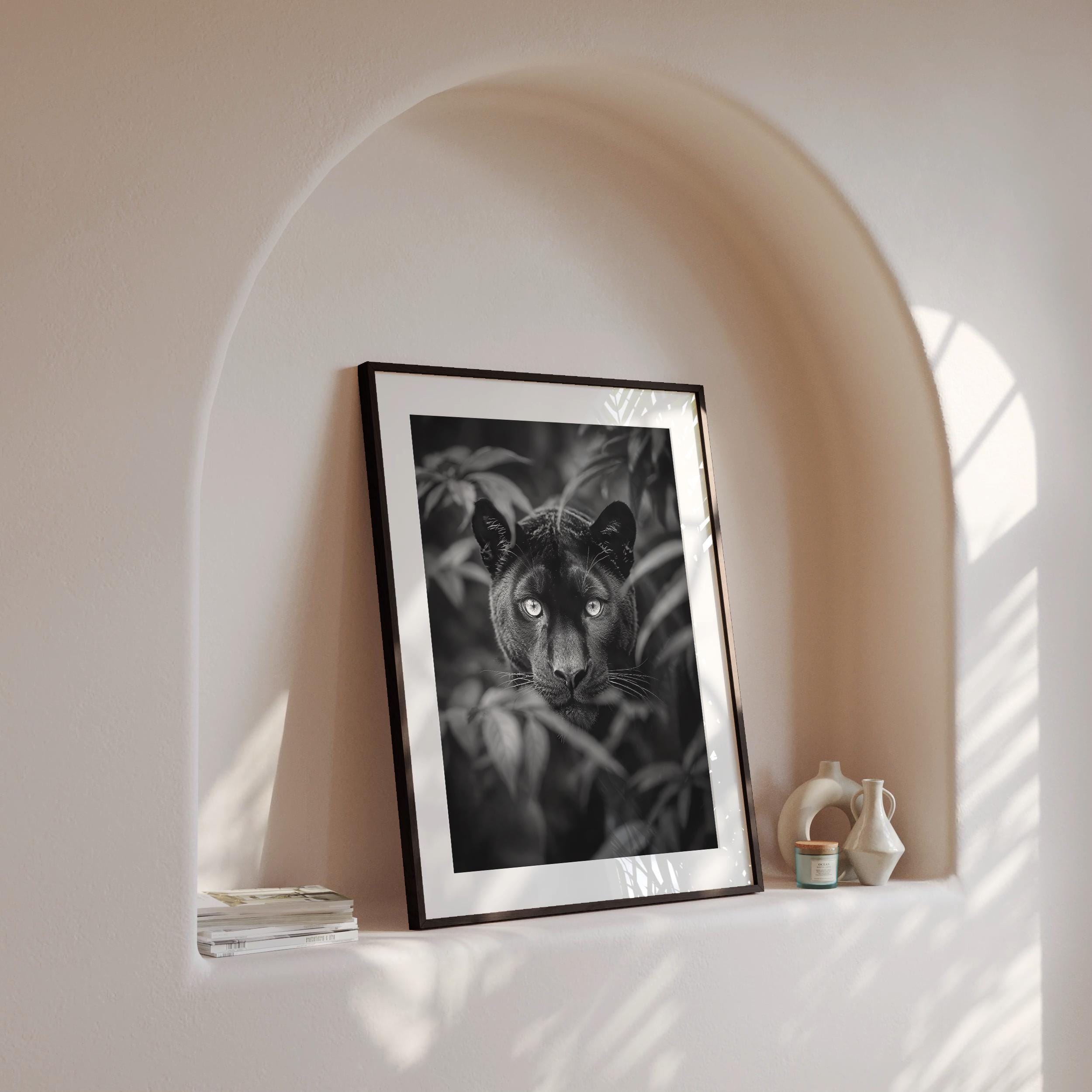 Panther Print Stampa artistica su tela, con motivo a sirena, con corona verde, per pareti domestiche, camera da letto, soggiorno e bagno, 46 x 31 cm