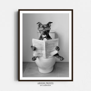 Staffy Bull Terrier Toilet Print: Funny Dog Newspaper Art (Digital Download)