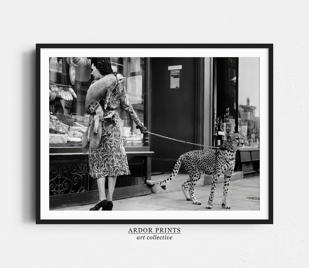Woman With Cheetah on Leash Print: Cheetah Shopping London 1930s ...
