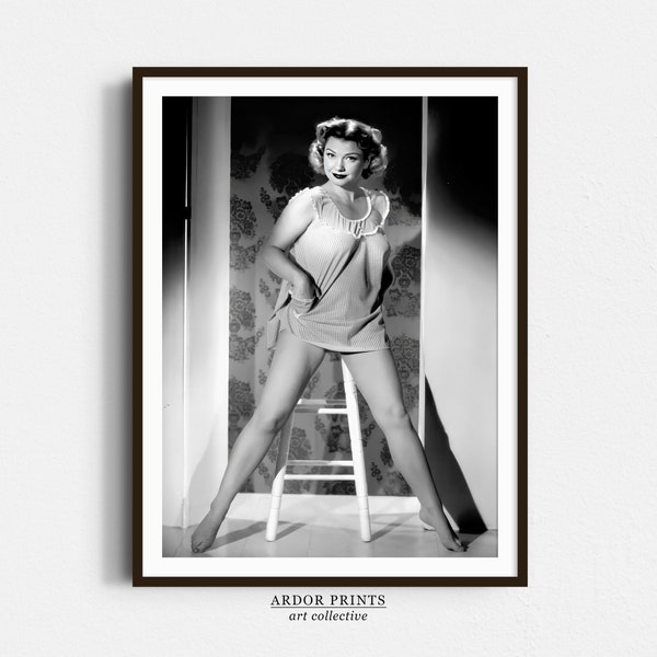 Anne Baxter Showing Off Sexy Legs, Old Hollywood Wall Art, Black and White Art, Vintage Woman Fashion Print. Feminist Poster, Wall Decor