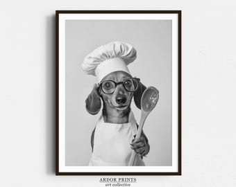 Dachshund Chef Print: Funny Dog Art, Kitchen Decor (Digital Download)