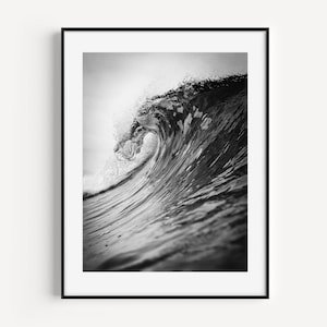 Arte de la pared de las olas del océano, impresión en blanco y negro, cartel de las olas vintage, arte de la playa costera, fotografía retro, arte del paisaje marino, decoración de la pared de la sala de entrada