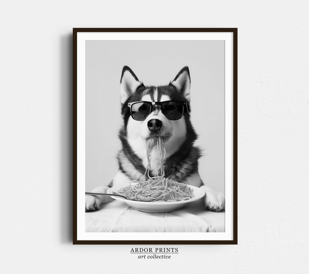 Husky Spaghetti Siberian Husky Eating Pasta Print: Spaghetti Dog Print, Funny Dog ...
