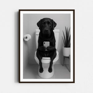 Impression labrador sur les toilettes : affiche de laboratoire noire, art chien tendance, décoration murale drôle de salle de bain - art mural noir et blanc