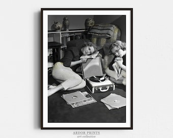 Vintage vinylskivspelare-tryck: Retro tonårsrumsinredning (digital nedladdning)