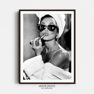 Audrey Hepburn Lipstick Wall Art, Black and White Print, Vintage Fashion Photo, Old Hollywood Art, Feminist Poster, Fashion Wall Decor