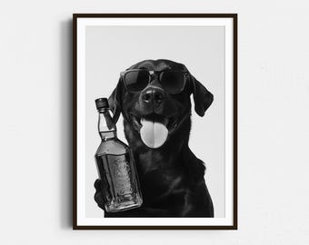 Labrador and Whiskey Art Print: Funny Dog Poster (Digital Download)
