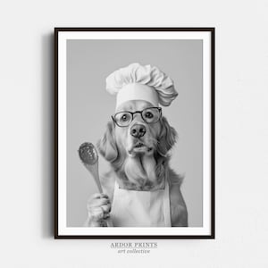 Golden Retriever Chef Print: Funny Dog Kitchen Wall Art (Digital Download)