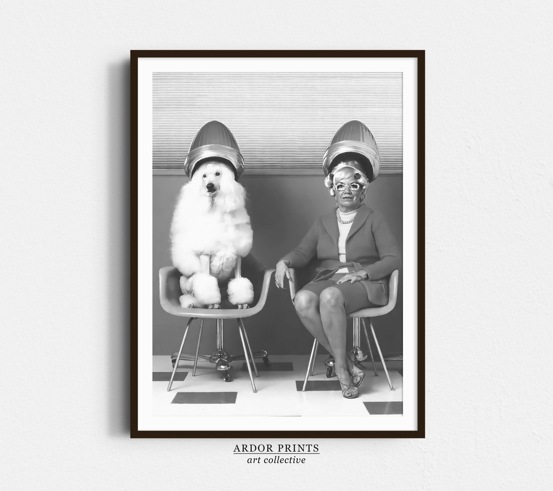 Woman and Poodle at Hair Salon Wall Art, Beauty Salon Decor, Vintage
