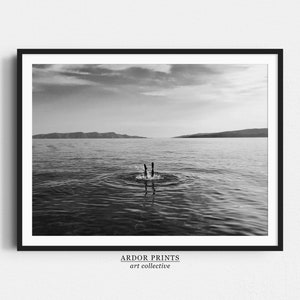 Bucear en el arte de la pared del mar de Croacia, impresión del océano, impresión en blanco y negro, cartel retro del océano, arte de la pared de la playa de verano, decoración de la pared de la casa del lago