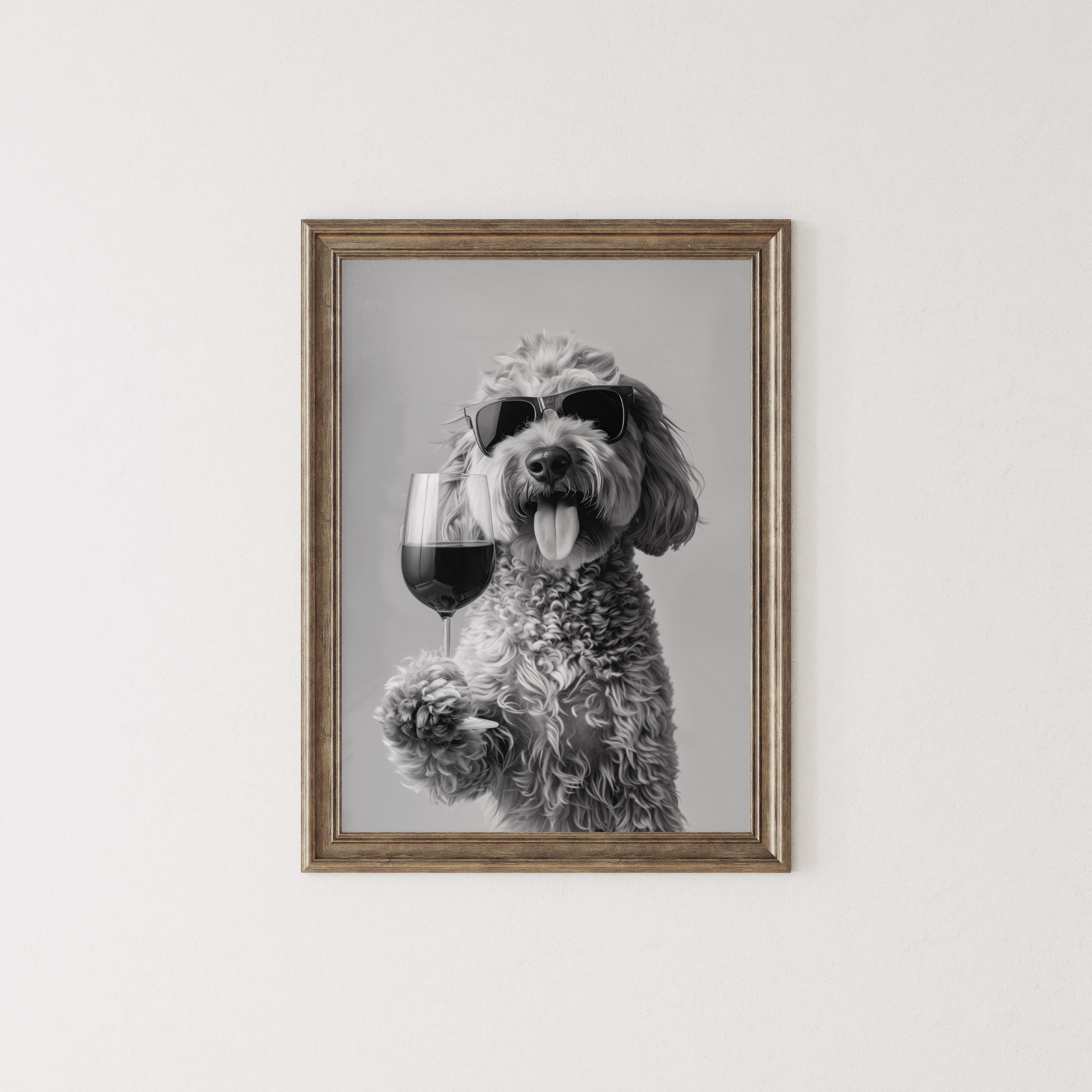 Goldendoodle Wine Print: Funny Dog Poster, Doodle Bar Cart Print