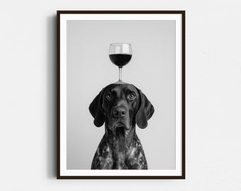 Stampa di cane da caccia tedesco a pelo corto: divertente arte del vino con cane, decorazione per la cucina