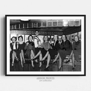 Vintage Ladies Sitting on Bar Drinking Cocktails, Black and White Print, Women Drinking, Alcohol Wall Art, Bar Cart Print, Retro Wall Decor