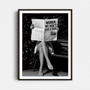 Feminist Wall Art: Woman Reading Newspaper Print, Protest Decor, Modern Feminism Art, Trendy Wall Decor - Black & White Wall Art