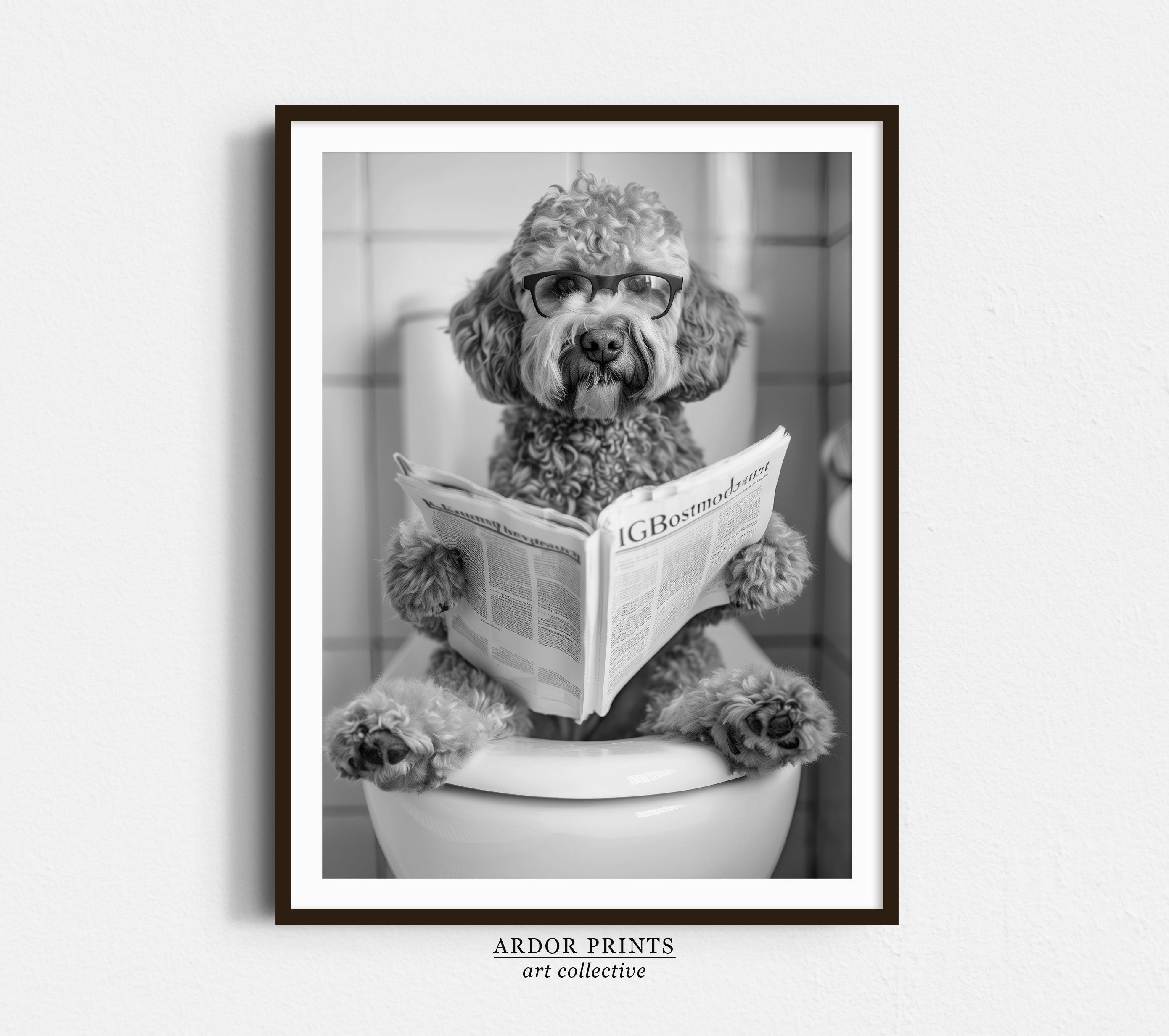 Dog Reading Newspaper On Toilet In Bathroom | Premium AI-generated image