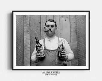 Vintage Man Cave Print: Cigar, Whiskey, Black and White (Digital Download)