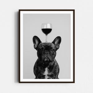 French Bulldog Wine Art Print: Funny Frenchie Bar Cart Decor (Digital Download