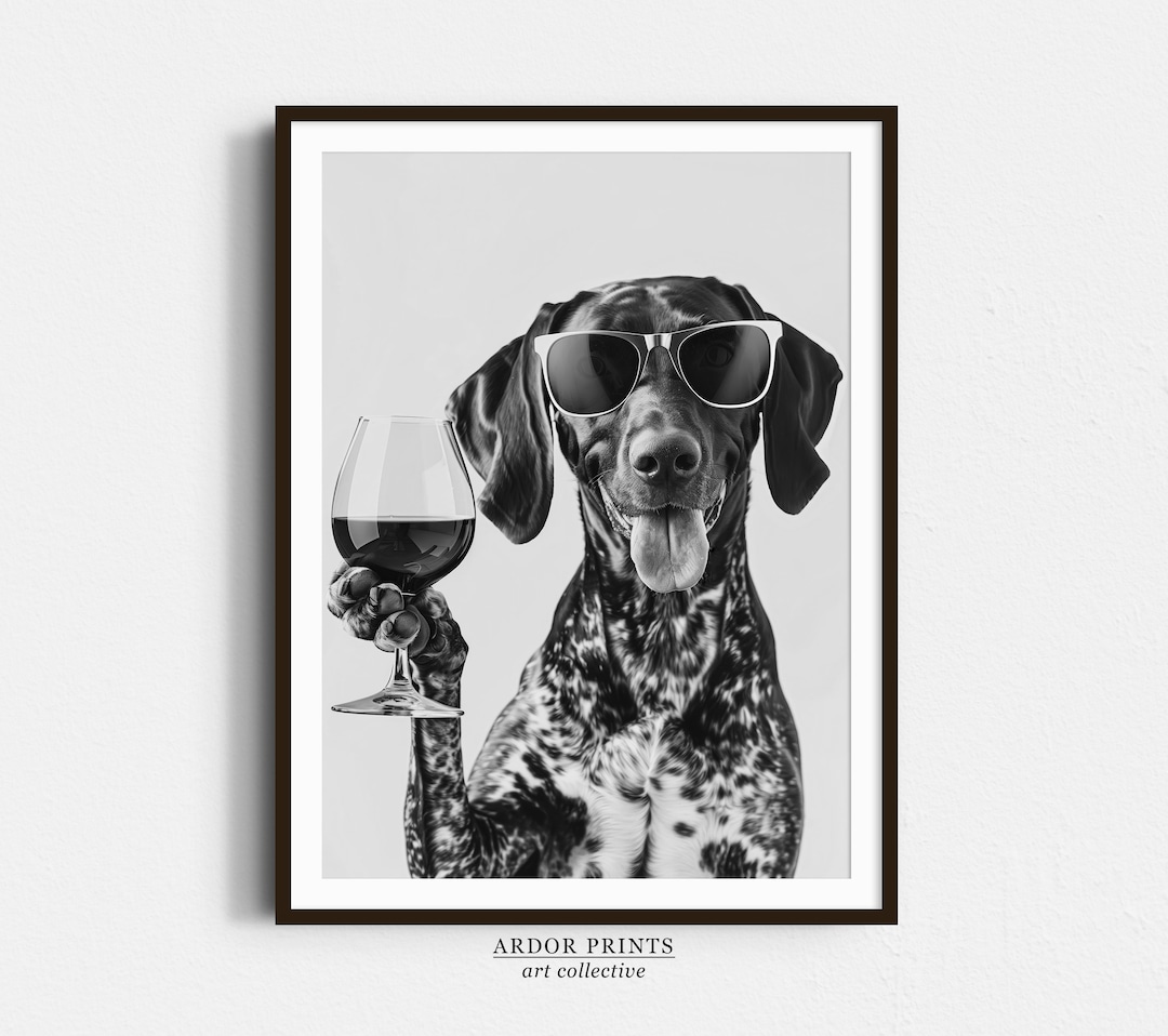 German Shorthaired Pointer Wine Wall Art: Funny GSP Dog Print, Bar