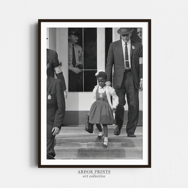 Young Black Girl Protest Wall Art, Ruby Bridges Print, Civil Rights Movement, Black and White Print, Vintage Photo, Retro Feminist Poster