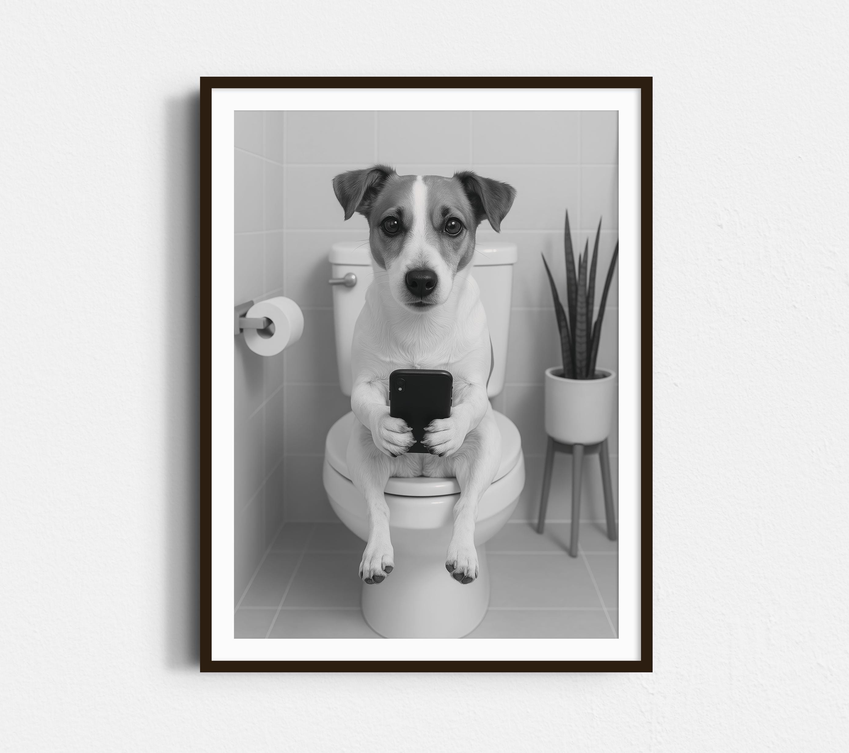 ジャックラッセルのトイレプリント：面白いバスルームの壁アート、犬のポスター、トレンディな犬のアート、バスルームの壁の装飾 - 白黒プリント -  Etsy 日本, image size:2780x2465