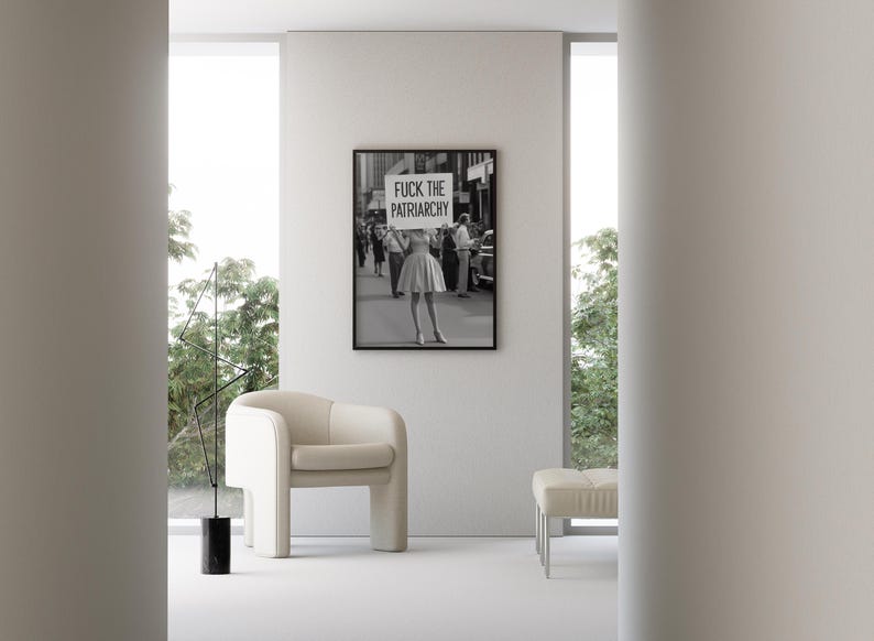 Feministyczny plakat retro: Pieprzyć patriarchat, plakat protestacyjny z kobietami w stylu vintage, siła dziewczyn, plakat z feminizmem – czarno-biała sztuka ścienna zdjęcie 3