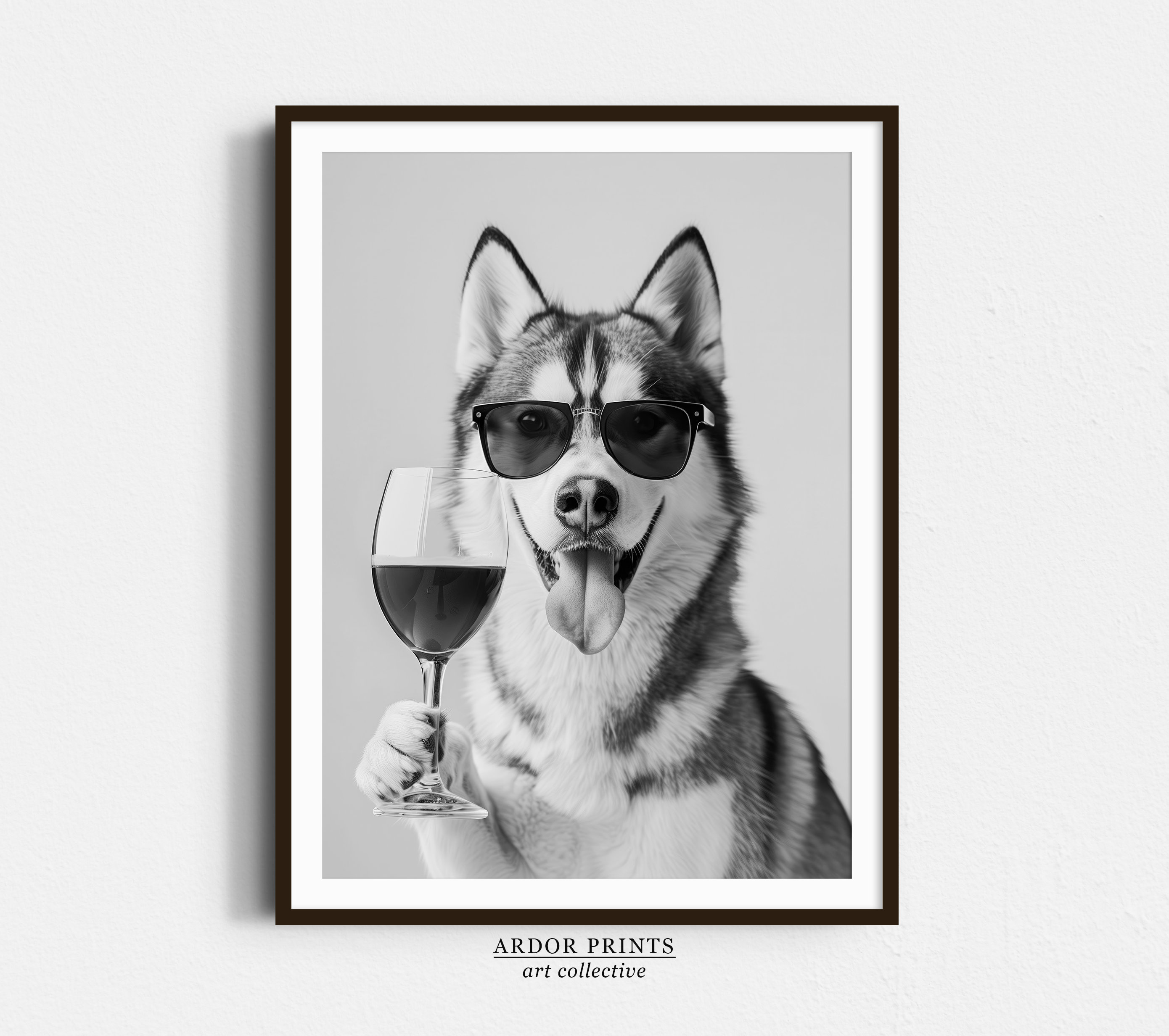 Lámina artística de vino de husky siberiano: Póster de perro divertido (descarga digital)