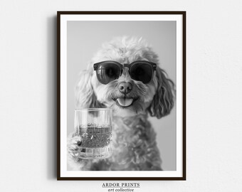 Cavapoo Drinking Whiskey - Funny Dog Art Print (Digital Download)