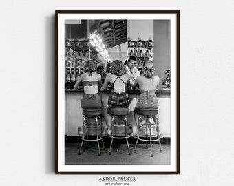 Women Drinking At Bar Wall Art, Black and White Print, Three Friends Vintage Poster, Alcohol Art, Bar Cart Print, Retro Wall Decor