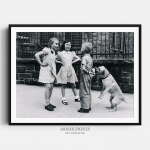 Hund fressende versteckte Eistüte Wandkunst, New York 1950er Jahre, Vintage Wandkunst, Schwarzweiss-Kunst, lustige Wandkunst, Retro-Wanddekoration